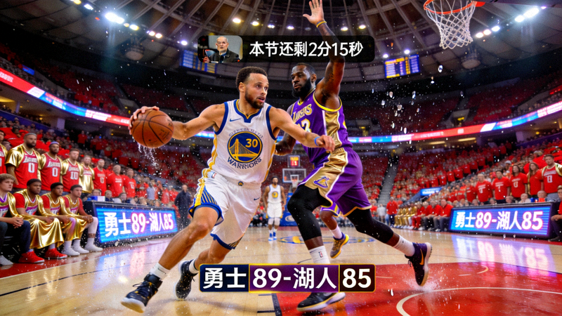 NBA季后赛勇士队与湖人队的激烈比赛直播画面
