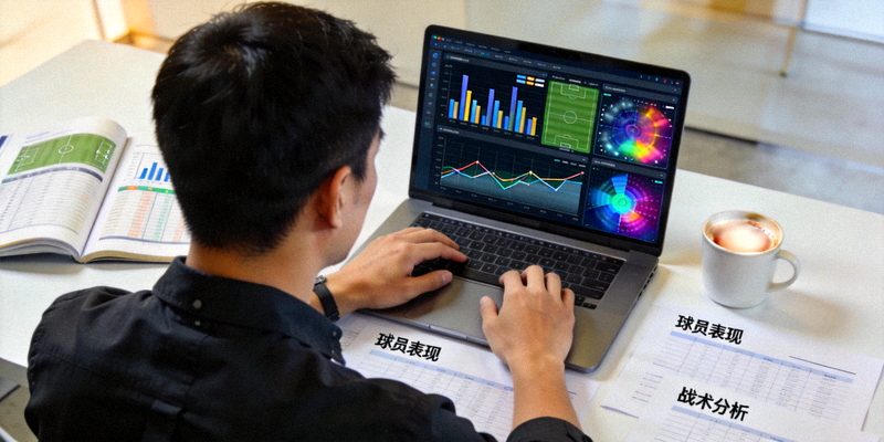 体育数据分析师正在使用电脑进行复杂的数据建模